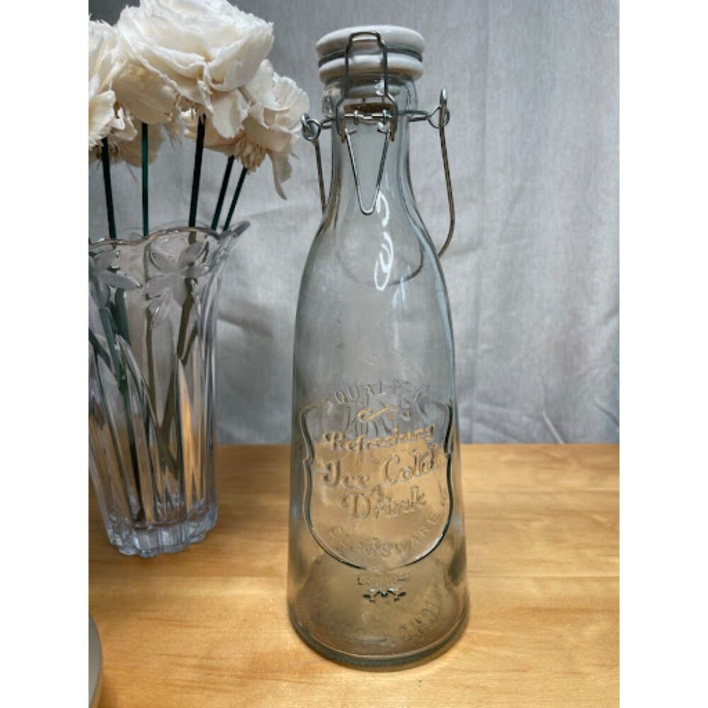 Vintage Home Essentials Clear Glass Swing Top Bottle "Ice Cold Drink Glassware